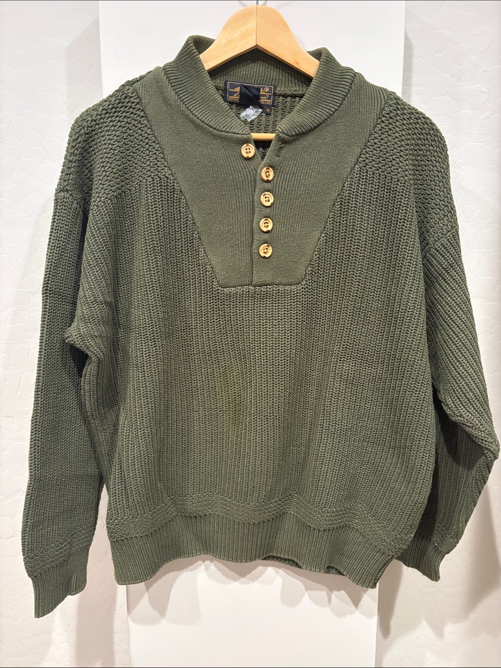Eddie Bauer Olive Green Crewneck Button-Front Knit Sweater